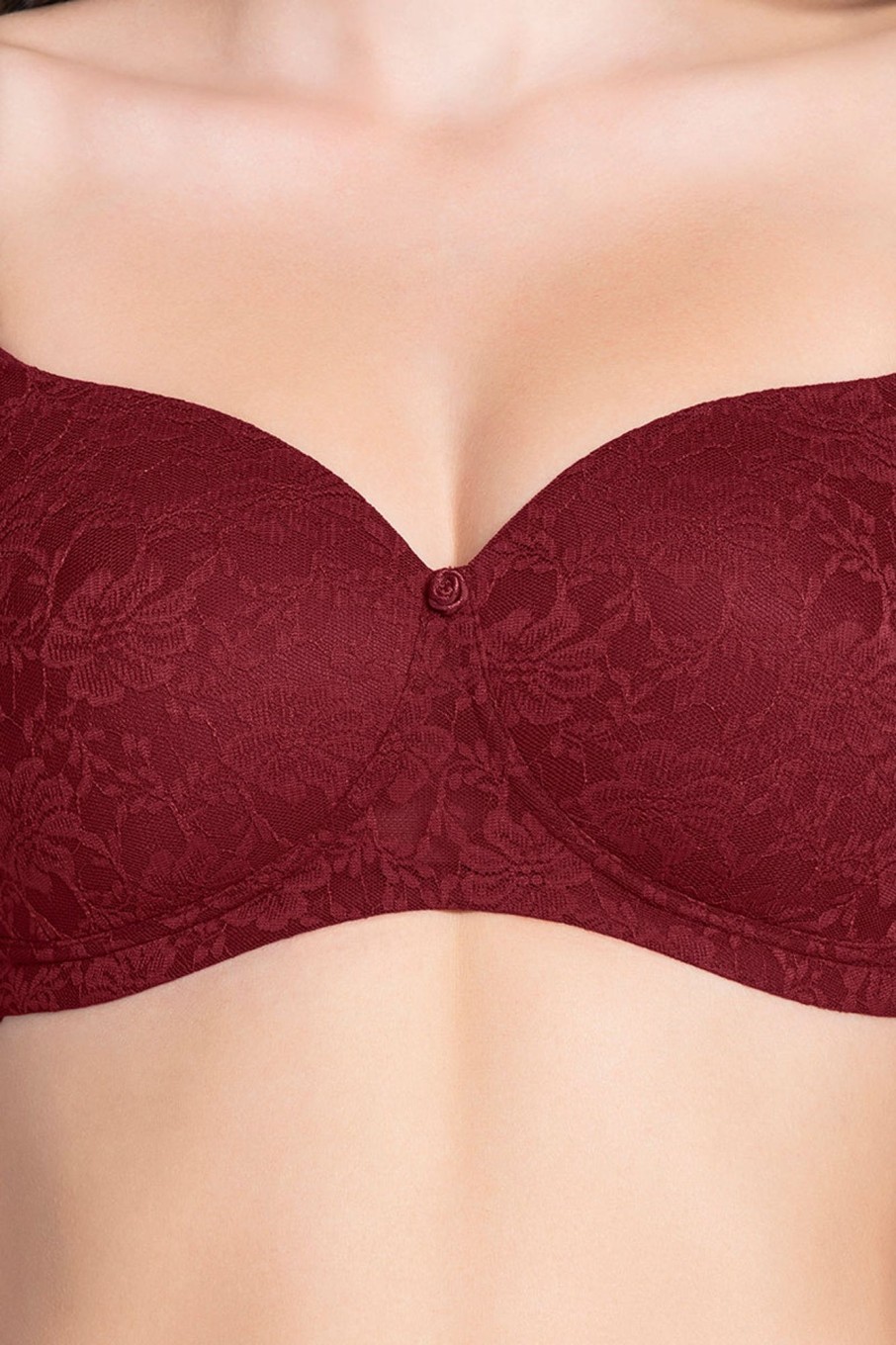 Bras Amante Floral Romance Padded Non-Wired Lace Bra Burgundy Wine