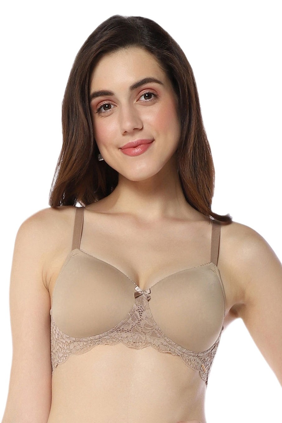 Cotton Casuals Padded Non-Wired Lace T-Shirt Bra - Nude